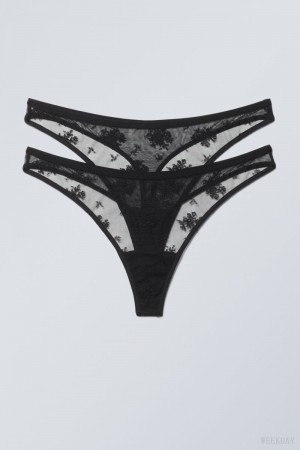 Weekday 2-pack Ash Lace Thong Thong Black | AILV2030