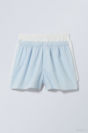 Weekday 2-pack Boxer Shorts Shorts Blue Stripes White | JYWI5330