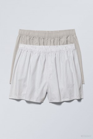 Weekday 2-pack Boxer Shorts Shorts Grey / Grey Stripes | COXQ8268