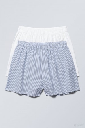 Weekday 2-pack Boxer Shorts Shorts White / Blue | SVZY8760