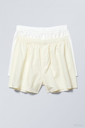 Weekday 2-pack Boxer Shorts Shorts White Yellow Stripes | RHOE4655