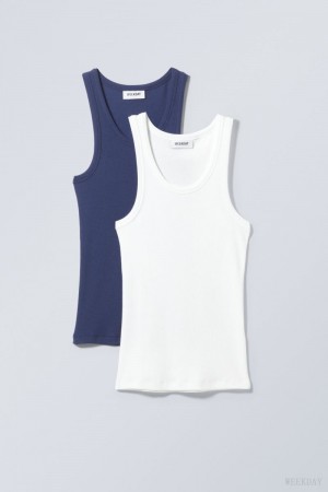 Weekday 2-pack Close Fitted Rib Tank Top Blue / White | PUQN2838