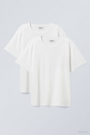 Weekday 2-pack Essence Standard T-Shirt White | RTZH0087