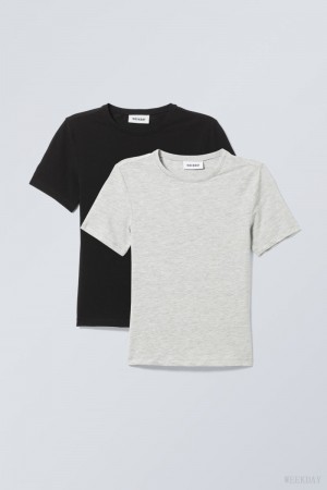 Weekday 2-pack Slim Fitted T-shirt Black | MPVE5110