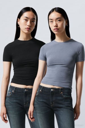 Weekday 2-pack Slim Fitted T-shirt Black | FKCX8243