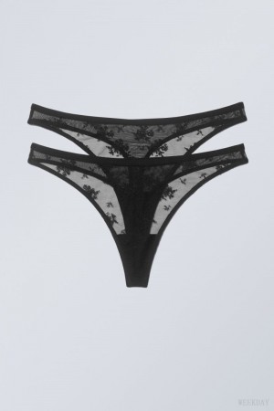 Weekday 2-pack Zelda Lace Thong Thong Black | PLAV8633