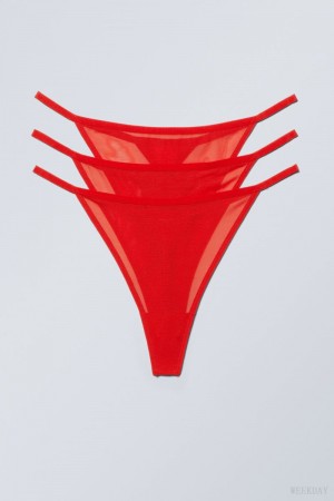 Weekday 3-pack Bonnie Tanga Mesh Thong Thong Red | KOYN4413