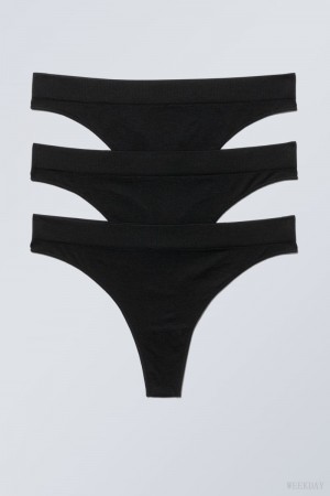 Weekday 3-pack Cat Soft Thong Thong Black | BHMN5505