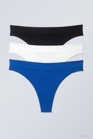 Weekday 3-pack Cat Soft Thong Thong Black White Blue | BQYY3157