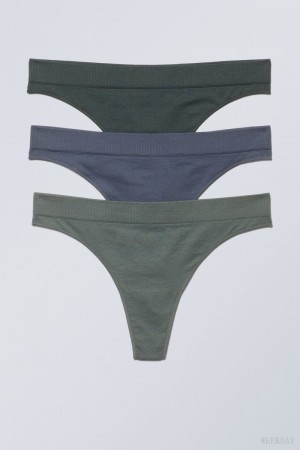 Weekday 3-pack Cat Soft Thong Thong Dark Green Blue Green | UOOU8485