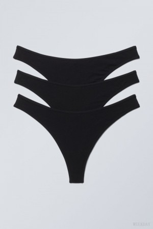 Weekday 3-pack Jade Cotton Thong Thong Black | MTZJ6471