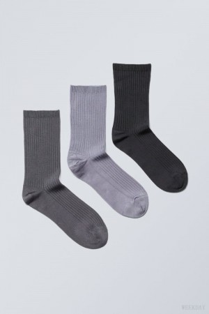 Weekday 3-pack Lova Shiny Socks Dark Grey / Light Grey / Black | SLVY7895