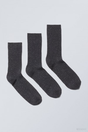 Weekday 3-pack Rib Neps Socks Black | UBCG3470