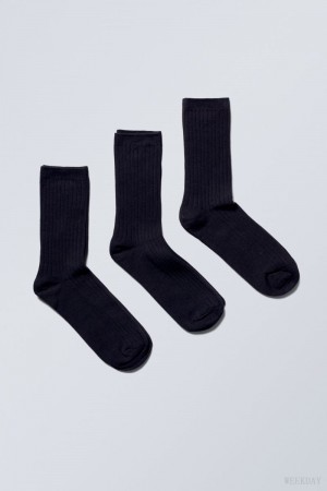 Weekday 3-pack Rib Socks Black | VXRT5290