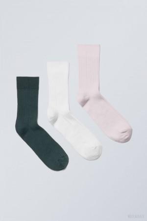 Weekday 3-pack Selma Socks Blue White Pink | WGDF5632