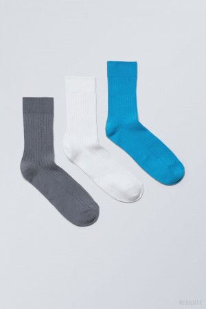 Weekday 3-pack Selma Socks Blue | DUBG4536