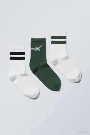 Weekday 3-pack Sport Graphic Socks Green Black | OGBG7758