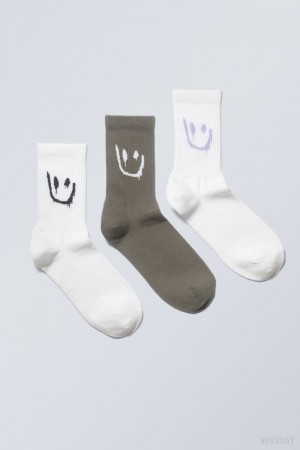 Weekday 3-pack Sport Graphic Socks Smiley Mix | PLZC9274