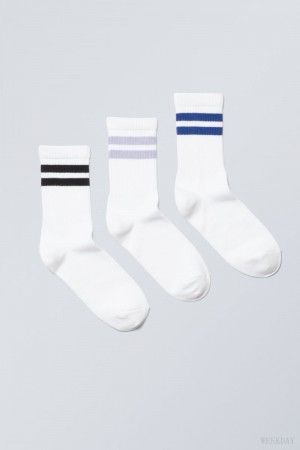 Weekday 3-pack Sport Striped Socks Black Purple Blue Stripes | DTDF1090