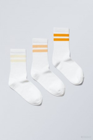 Weekday 3-pack Sport Striped Socks Yellow Stripes | FJGP6686