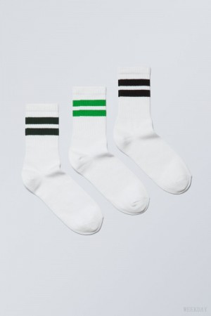 Weekday 3-pack Striped Sport Socks Green Black Stripes | YDZA3895