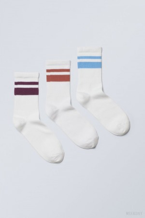 Weekday 3-pack Striped Sport Socks Purple Orange Blue | MMDX3783