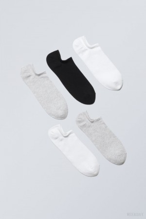 Weekday 5-pack Ankle Socks Black Grey White | GPWF6350