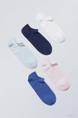 Weekday 5-pack Cotton Trainer Socks Blue | QGQX9496