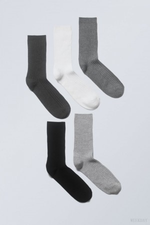 Weekday 5-pack Rib Socks Grey | CSDB0891