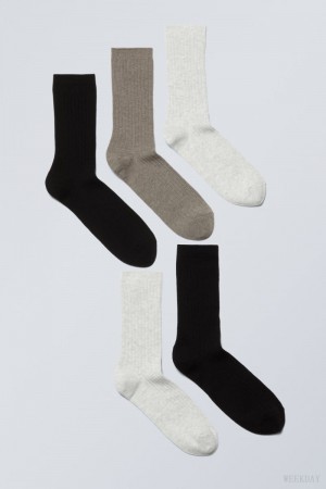 Weekday 5-pack Rib Socks Mole Mix | AUFS0000