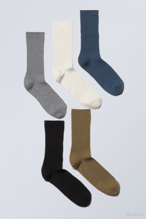 Weekday 5-pack Rib Socks Multicolor | RFUO8809