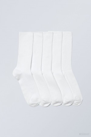 Weekday 5-pack Rib Socks White | IIJG1527