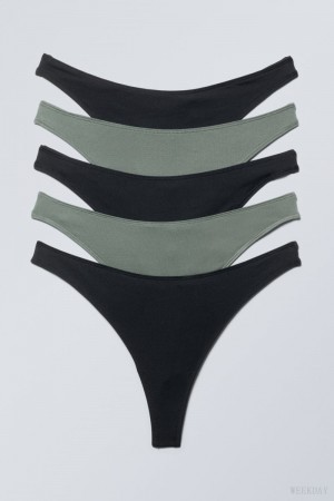 Weekday 5-pack Soul thong Thong Black Khaki | KJJT1645