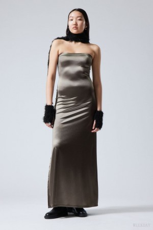 Weekday Act Metallic Tube Dress Grey | QBZF7036