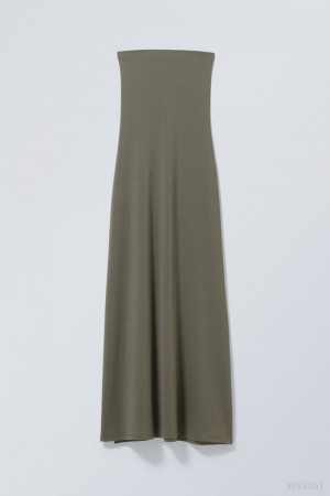 Weekday Act Tube Dress Dark Khaki | HLZT4614