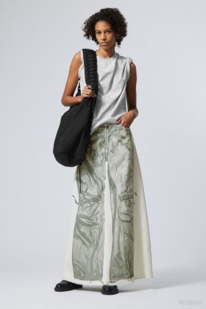 Weekday Anaheim Denim Long Print Skirt White | YTKM4936