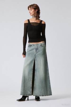 Weekday Anaheim Long Denim Skirt Blue | UFSO8601