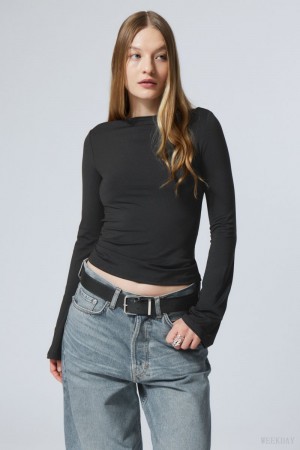 Weekday Annie Boatneck Long Sleeve Top Black | JOEA3847