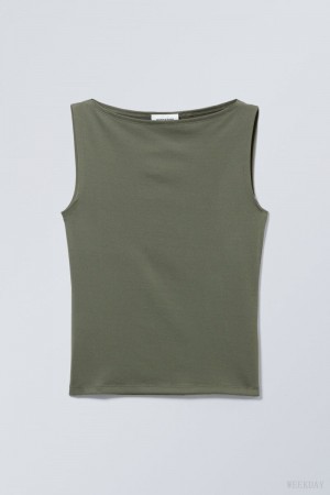 Weekday Annie Boatneck Sleeveless top Khaki | XTCP6509