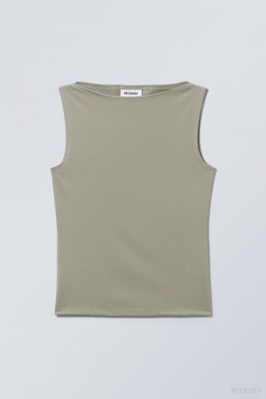 Weekday Annie Boatneck Sleeveless top Khaki | XTTD6765