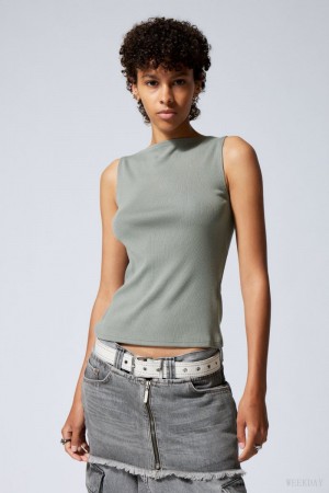 Weekday Annie Rib Boatneck Top Grey | VBDK7587