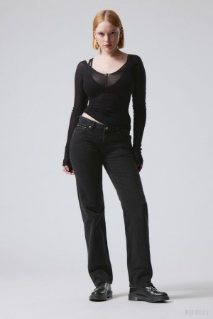 Weekday Arrow Low Straight Jeans Black | QRSW4635