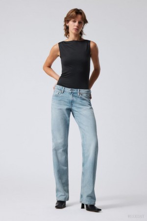 Weekday Arrow Low Straight Jeans Blue | KYEY1613