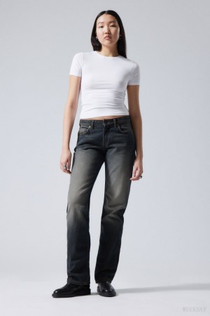 Weekday Arrow Low Straight Jeans Blue | KWCD3401