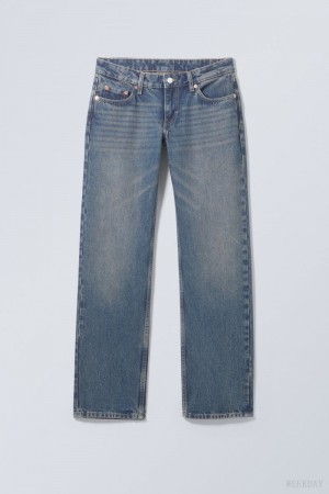 Weekday Arrow Low Straight Jeans Blue | OPWR9759