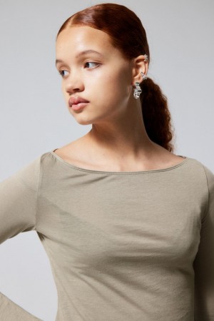 Weekday Boatneck Fitted Long Sleeve Top Mole | EODP4138