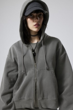 Weekday Boxy Heavyweight Zip Hoodie Dark Grey | ONIT7752