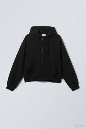 Weekday Boxy Midweight Zip Hoodie Black | ANYY7295