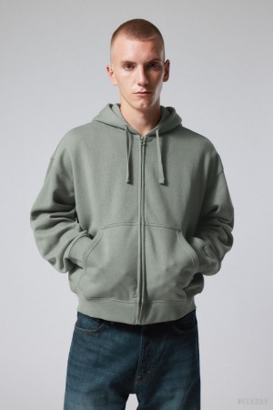 Weekday Boxy Midweight Zip Hoodie Grey | FUYB0527