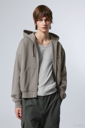 Weekday Boxy Midweight Zip Hoodie Grey | MLGF1078